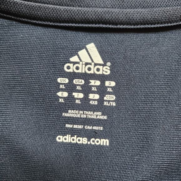 Adidas Shirt Mens Size XL Short Sleeve Embroidered Three Stripe Navy Blue Flaw - Picture 8 of 9